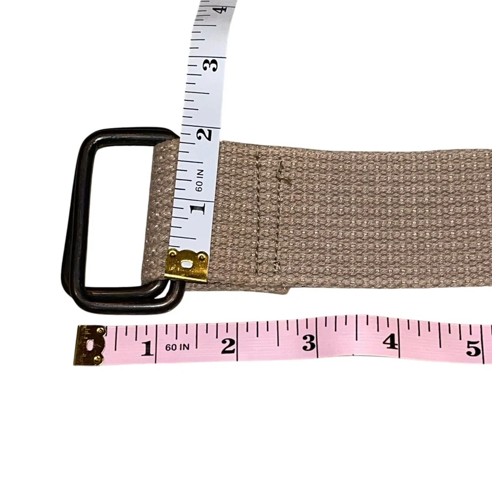 Unisex Army Y2K Woven 45.5” Solid Tan D-Ring Casual Safari Belt Frayed End Large